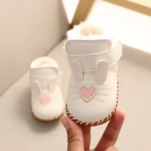 Zapatos de Primeros Pasos de Princesa para Bebé Niña Invierno Cálido Cuero Sintético Forrado de Lana Oreja de Conejo Suela Blanda
