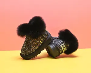 Kleinkind Mädchen Glitzer Schneestiefel mit schwarzem Kunstpelz und Paillettenbesatz