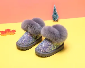 Glitzernde Schneestiefel für Babys mit Kunstpelzkragen und rutschfester Gummisohle