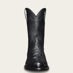 Vue détaillée de la botte de cowboy western noire pour homme avec motif crocodile
