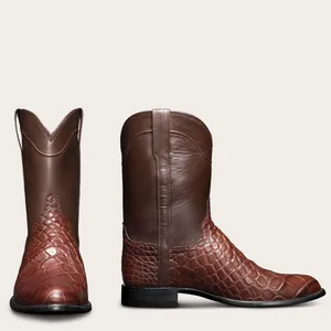 Bottes de cow-boy marron pour hommes avec une texture gaufrée crocodile élégante et robuste
