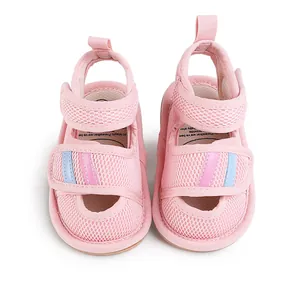 Pink breathable mesh baby sandals for toddler walking shoes with adjustable straps