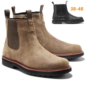 Stivali Chelsea da Uomo Retro Brogue Alti Senza Chiusura in Scamosciato Artificiale Stivali Casual Suola in Gomma Spessa