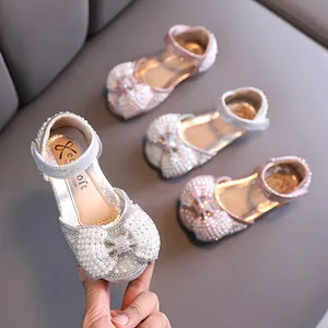 Zapatos de Princesa para Niñas Diamantes de Imitación Perla Artificial Lazo Bailarinas Boda Fiesta Zapatos Planos