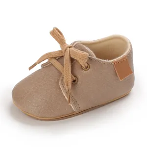 Brown soft-sole walking shoes for infants 0-1 years, high-quality faux leather finish