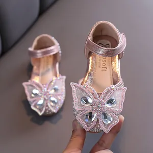 Chaussures de princesse pailletées pour filles avec grand papillon en strass