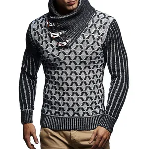 Detalle de jersey de cuello alto para hombre con botones de palanca y punto panal