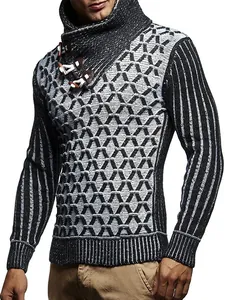 Detalle del suéter de cuello alto para hombre con hebillas decorativas de cuero