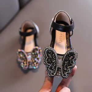 Chaussures de princesse pour filles avec papillon en strass et perles de luxe