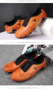 Detailansicht der orangefarbenen Leder-Freizeitschuhe für Herren mit einem Kordelzug