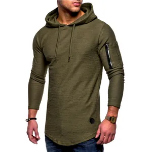 Camiseta de hombre con capucha de corte ajustado verde oliva con cremallera en la manga