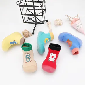 Breathable soft-sole candy color baby walker socks shoes featuring cute cartoon designs