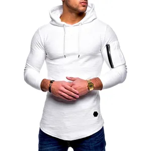 Camiseta con capucha blanca entallada para hombre con tejido texturizado y cremallera
