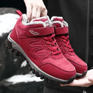 Zapatos de caminar de invierno burdeos cálidos con vellón y suela antideslizante
