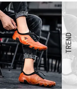 Modische orangefarbene Leder-Oktopus-Loafer für Herren im lässigen Freizeit-Stil-Look
