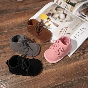 Infant autumn winter pre-walker boots with non-slip rubber soles and lace-up design