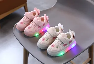 Toddler LED sneakers with cute bear patterns and soft soles for ages 1-6 years