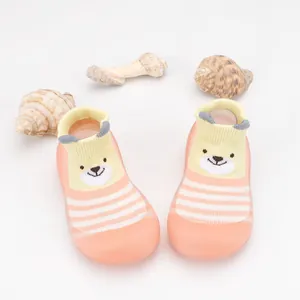 Cute baby cartoon floor socks featuring soft rubber soles and adorable bear embroidery