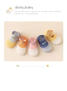 Breathable mesh baby walker shoes with cute cartoon animal designs for indoor use