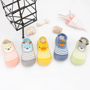Baby Floor Sock Shoes Cartoon Animal Soft Sole Non-Slip Toddler First Walkers Striped Knitted Breathable Indoor Shoes For Kids