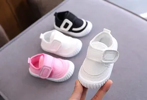 Detailed close-up view of breathable mesh baby walking shoes with soft non-slip rubber soles