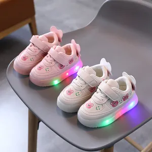 Baby LED Light Up Shoes Toddler Casual Sneakers Non-slip Soft Sole Cartoon Bear Board Shoes for 1-6 Years Old Boys Girls