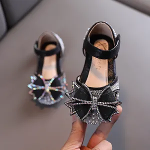 Élégantes chaussures de princesse noires pour filles avec un grand nœud en strass