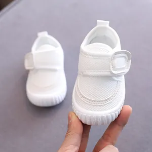 Breathable white mesh baby pre-walker shoes with soft anti-slip rubber soles for toddlers