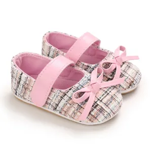 Rosa Tweed Baby Prinzessin Mary Jane Schuhe mit Schleife für Kleinkinder.