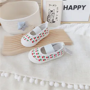 Zapatos de lona blanca con flores para niñas pequeñas con tulipanes rojos y elástico
