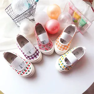 Zapatos de lona con flores y cuadros para niñas pequeñas con banda elástica