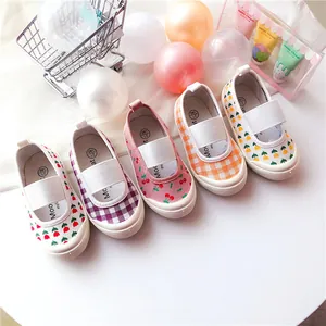 Zapatos de lona para niñas con flores, cuadros, correas elásticas y suelas blandas