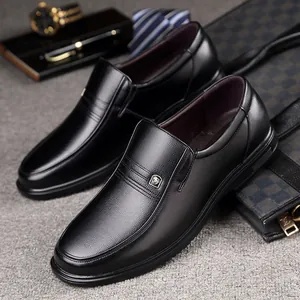 Classic men's black genuine leather business loafers with a stylish slip-on design for work