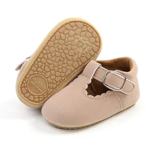 Close-up detail of baby princess walking shoes featuring non-slip rubber sole and soft suede