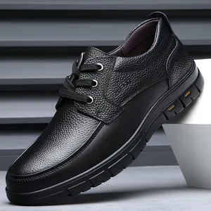 Professionelle schwarze Herren-Arbeitsschuhe aus echtem Leder mit rutschfester Sohle