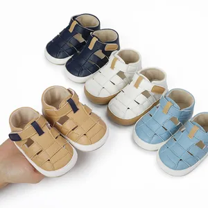 Detailed view of breathable faux leather baby sandals in multiple colors for summer wear