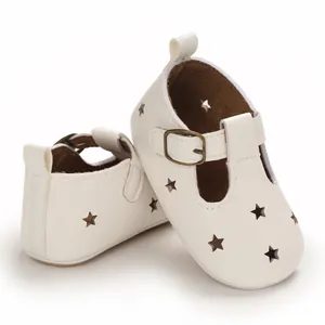 White baby sandals with star cutouts and non-slip soles for toddlers aged 0-1 years