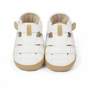 Front view of premium white breathable baby summer sandals with soft soles for newborns
