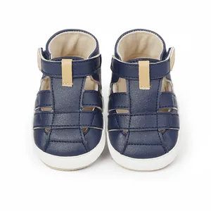 Navy blue breathable baby summer sandals with soft white soles for first walkers