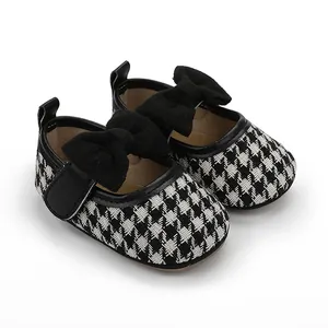 Baby Mädchen Lauflernschuhe Segeltuch Hahnentritt Schleife Prinzessin Weiche Sohle Erstlingsschuhe