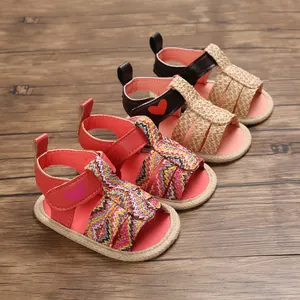 Baby Girl Summer Sandals Braided Straw Soft Sole First Walker Shoes Heart Pattern Bohemian Style Infant Toddler Footwear