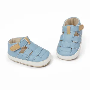 Breathable light blue infant leather sandals for summer baby walking training shoes
