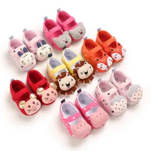 Variety of cartoon animal baby girl walking shoes with soft soles and velcro straps