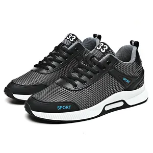 Men's breathable fly-knit mesh sports sneakers with 6cm hidden height increasing insole