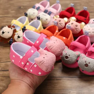 Soft sole baby walking shoes with cute plush cartoon animal designs for baby girls