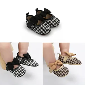 Baby Mädchen Prinzessin Schuhe Hahnentritt Schleife Rutschfest Weiche Sohle Lauflernschuhe Innenbereich Mary Jane Schuhe