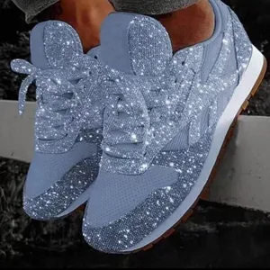 Women's Casual Sequin Sneakers Rhinestone Platform Shoes Sparkly Mesh Breathable Thick Sole Walking Shoes Plus Size Fashion Loafers