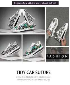 Men's trendy hip-hop style sneakers with graffiti print and air cushion thick soles