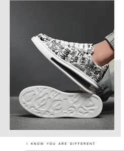 Fashionable men's hip hop sneakers with graffiti print and chunky sole casual shoes