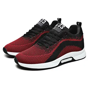 Red and black fly-knit men's sports sneakers with a hidden 6cm height increase design
